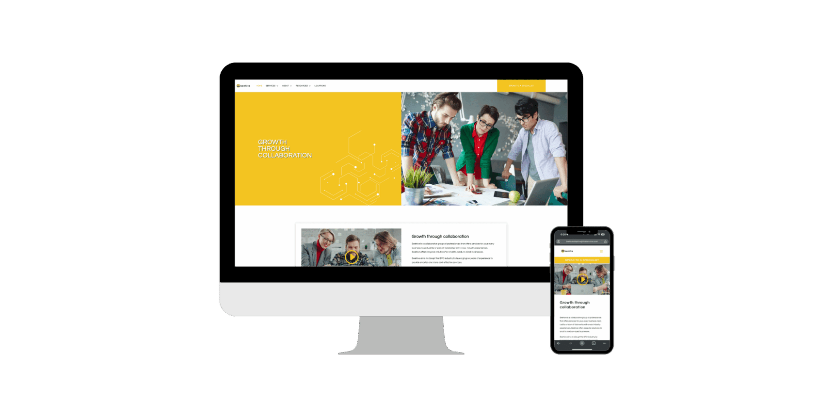 Responsive website design for Beehive shown on desktop and mobile screens, showcasing Create MNL’s professional website development services.